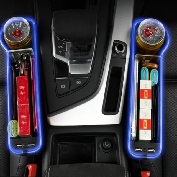 Car Seat Gap Filler Cup Holder With Dual Usb Port 2pcs set
