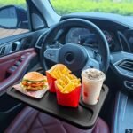 Car Table Trays: Steering Wheel Mounted Laptop and Seat-Mounted Notebook Eating Trays, Black