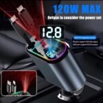 4-in-1 PD30W Car Fast Charger – USB Type-C Adapter with Retractable Cable & LED Roof Starlight - Image 6