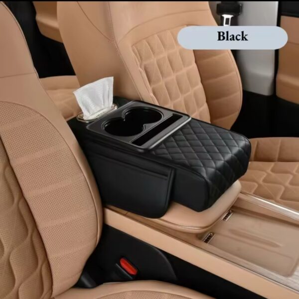 Universal Car Armrest Cushion with 2 Cup Holders & Side Storage – Center Console Heightening Pad for SUV, Sedan & Truck