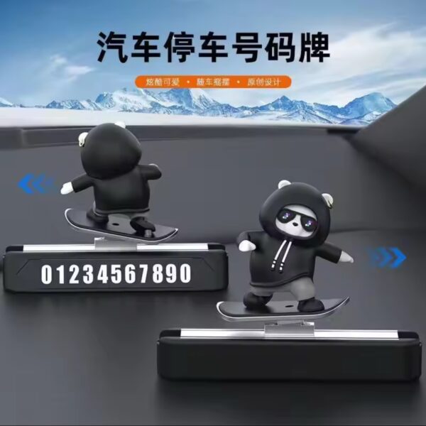 Skateboard Bear Magnetic Parking Number Plate – Creative Dashboard Car Decoration with Cartoon Design
